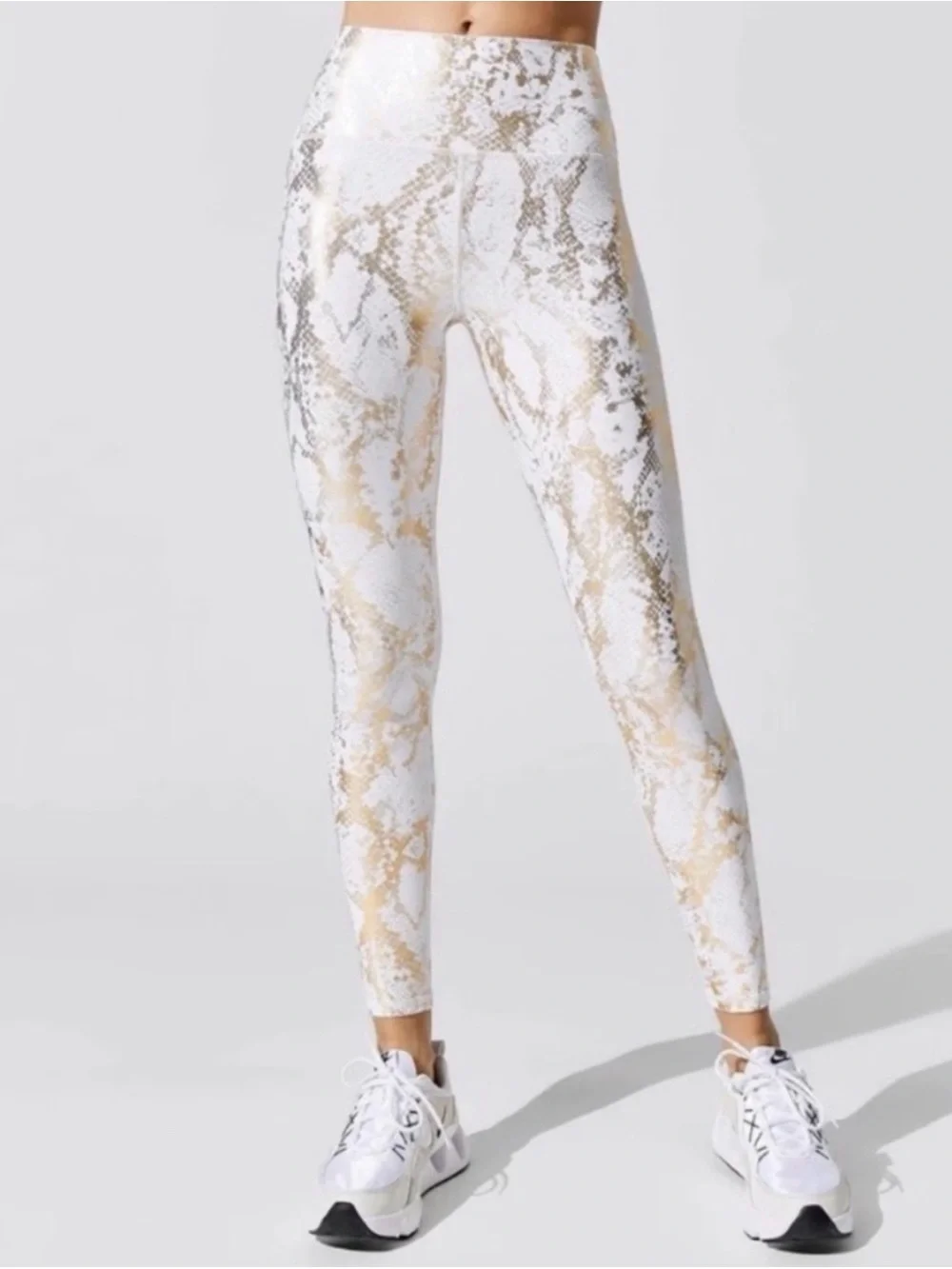 Carbon38 White & Silver Snake-Print High-Waist Leggings